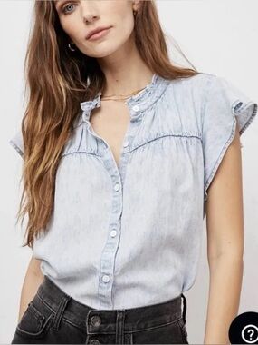 Rails Ruthie Light Acid Wash Linen Lyocell Flutter Sleeve Button Down